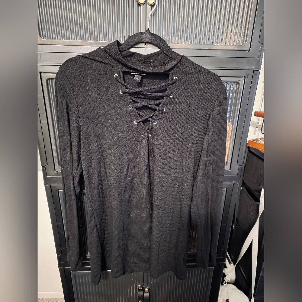 Black Lace-Up Women's Top